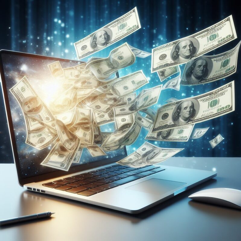 money flying out of computer screen